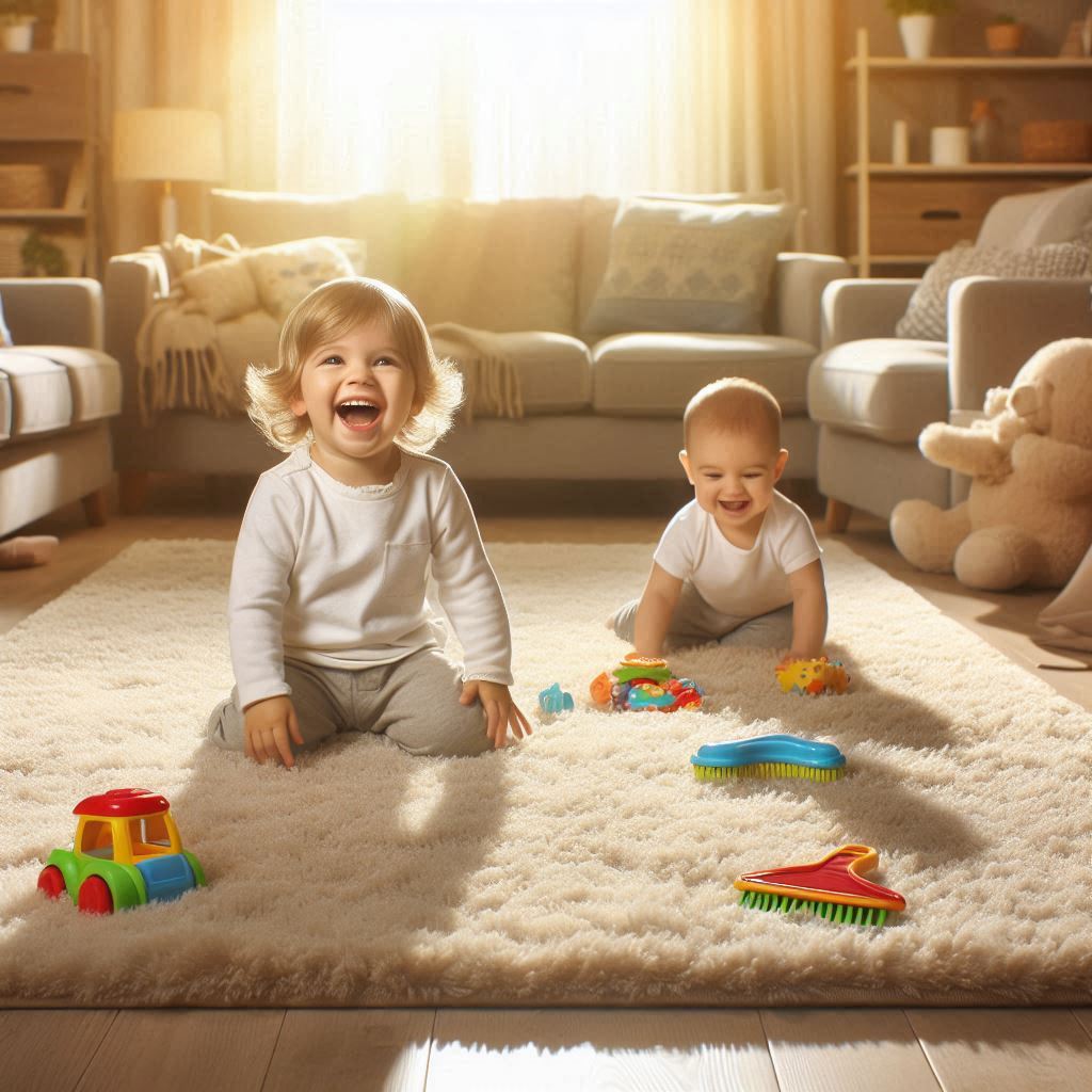 Kids playing on clean rug